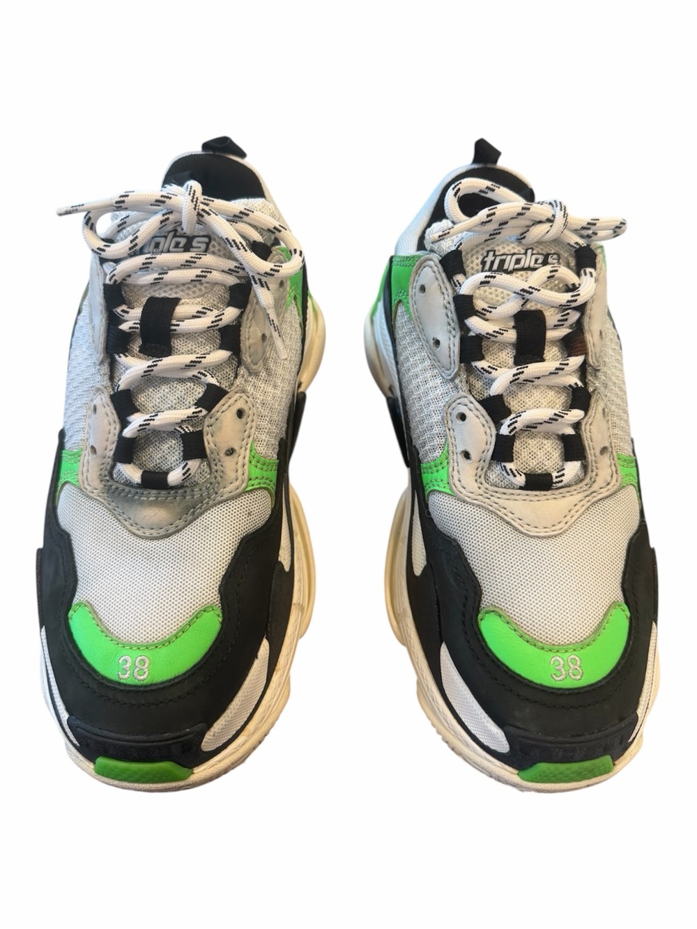 Balenciaga Triple S White Neon Green Black Chunky Sneakers 38